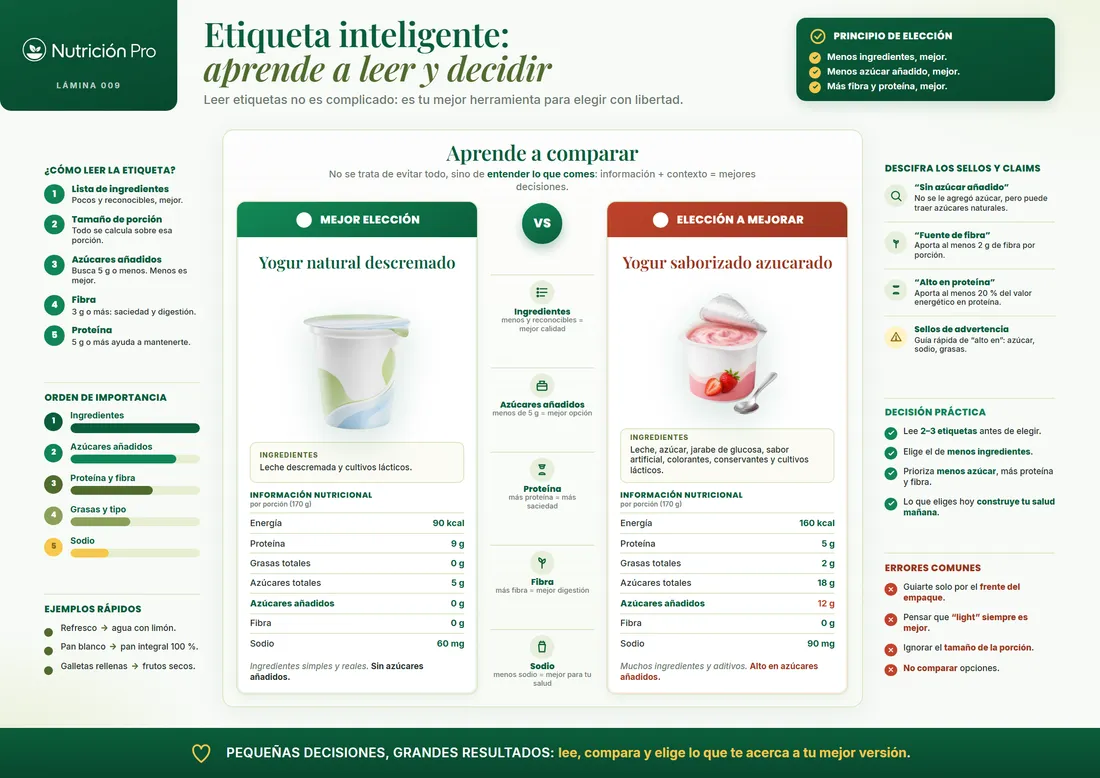 Lámina de comparación de etiquetas nutricionales entre dos productos